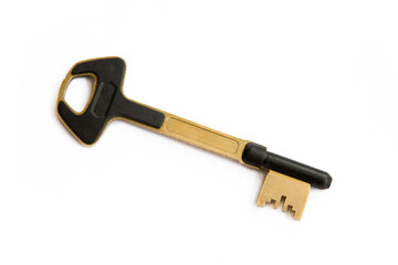 Gold and black key isolated on white background