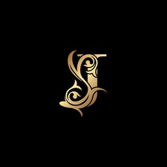 Luxury Gold Letter J Floral Leaf Logo Icon, Classy Vintage vector design concept