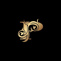 Luxury Gold Letter P Floral Leaf Logo Icon, Classy Vintage vector design concept