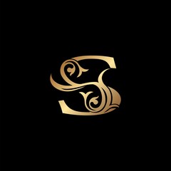 Luxury Gold Letter S Floral Leaf Logo Icon, Classy Vintage vector design concept for emblem, wedding card invitation, brand identity, business card initial, Restaurant, Boutique, Hotel and more.