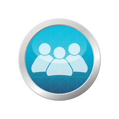 Three people teamwork icon business cooperation symbol on light blue shiny circle vector illustration