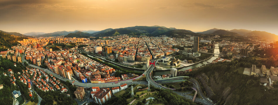 Aerial view of Bilbao, city of Basque country.Spain. Drone Photo