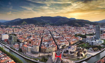 Aerial view of Bilbao, city of Basque country.Spain. Drone Photo - obrazy, fototapety, plakaty