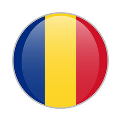 Fototapeta premium Romania national flag round glossy icon. Romanian badge Isolated on white background.