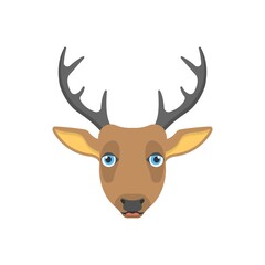 Animated deer head icon in flat design style. Reindeer face for logo, mascot design.