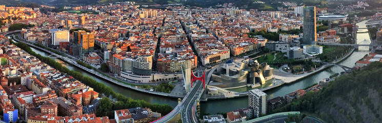 Fototapeta na wymiar Aerial view of Bilbao, city of Basque country.Spain. Drone Photo