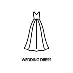Wedding dress line icon. Evening long dress A-line silhouette