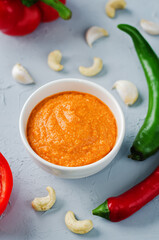 Red Bell pepper cashews sauce in a bowl