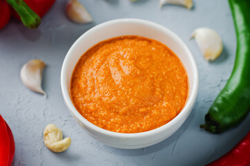 Red Bell pepper cashews sauce in a bowl