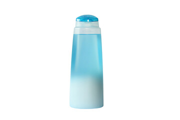 Blue cosmetic bottle on a white background. Shampoo, lotion. Shower gel