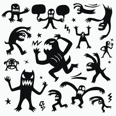 monsters microbes icon set , cartoons ,silhouette
