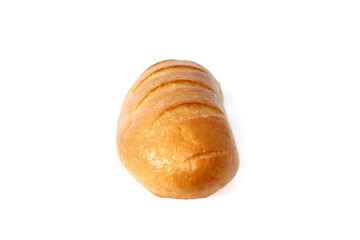 Long loaf on a white background. White yeast bread. Bakery products