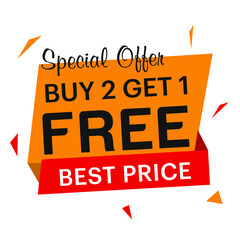 special offer, buy 2 get 1 free free, best price vector design.
