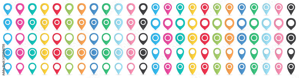 Poster Big set of map pointers in a flat design. Map pins icons set. Collection of map pointers icons