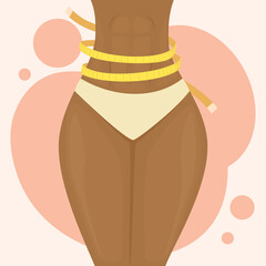 Slim Woman Measures Waist on Pink Background