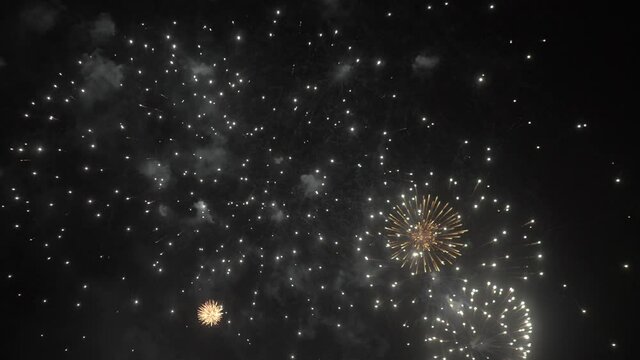Bright fireworks in the night sky on a holiday