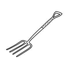 Garden pitchforks isolated on a white background. Garden forks. Tools for earthworks and territory cleaning. Vector illustration in Doodle style