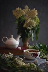 Elderberry flower tea, cozy atmosphere