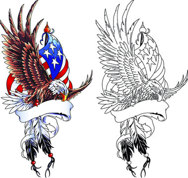 American eagle with USA flag, ribbon for tagline. Vector illustration