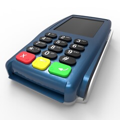 Card payment terminal. POS terminal isolated on white background. 3d rendering.