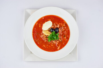 red soup of cabbage and lemon beets and lemon with sour cream