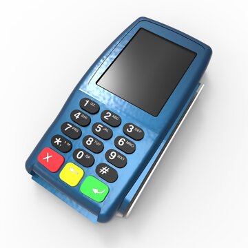 Card payment terminal. POS terminal isolated on white background. 3d rendering.