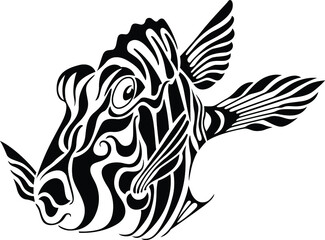 Tattoo fish black and white. Logo vector illustration