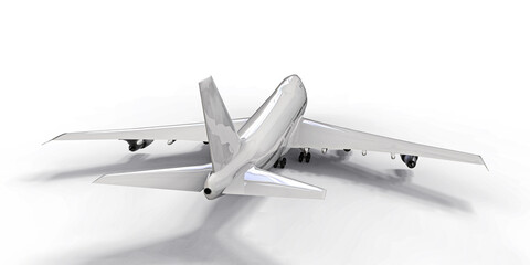 Large passenger aircraft of large capacity for long transatlantic flights. White airplane on white isolated background. 3d illustration.