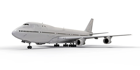 Fototapeta na wymiar Large passenger aircraft of large capacity for long transatlantic flights. White airplane on white isolated background. 3d illustration.