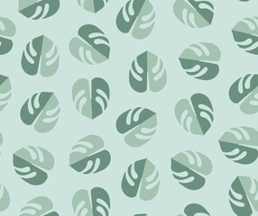 Obraz na płótnie Canvas Trendy Monstera Leaf Seamless Pattern, Repeat Pattern, Vector Illustration Background