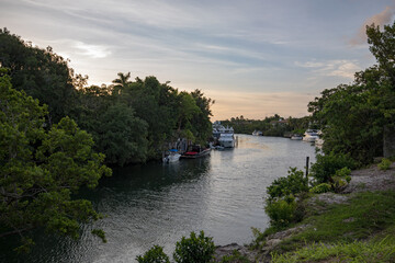 Fototapeta na wymiar Sunrise at the canal in Miami Florida