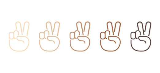 Hand Peace Sign, Colored Skin Peace Sign Vector Icon Symbol Illustration Background