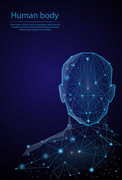Abstract image human body in the form of a starry sky or space, consisting of points, lines, and shapes in the form of planets, stars and the universe. 3D Low poly vector.