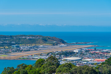 Aerial view of Wellington International airport in New Zealand
