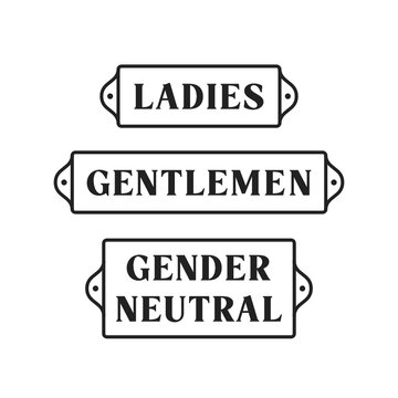 Ladies, Gentlemen, Gender Neutral Restroom Sign, Bathroom Sign Panel Vector Illustration