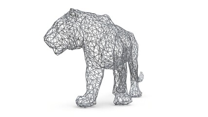 The figure of a tiger is made of a spatial polygonal grid. Animal symbol of 2022. 3d illustration.