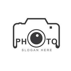 Camera photography logo icon design template with shutter and lens shape element. Symbol of equipment professional photographer concept. Vector graphic illustration for identity and brand photo studio