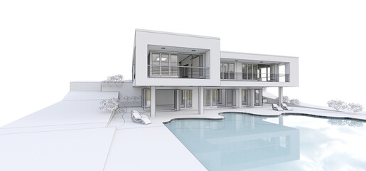 3d modern house, on white background. 3d illustration.