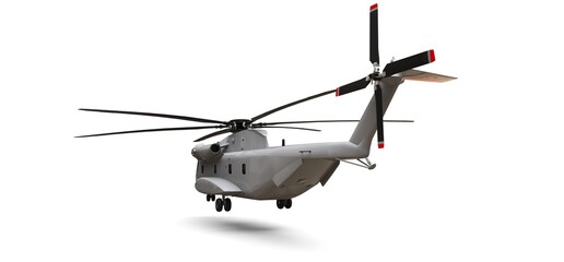 Military transport or rescue helicopter on white background. 3d illustration.