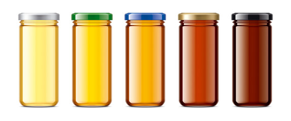 Set of Glass Jars with Honey. 