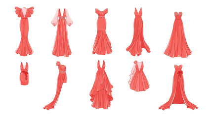 Dresses for prom, gala evening, wedding, masquerade, points. Set of different dresses. Modern and classic style. © progdiz
