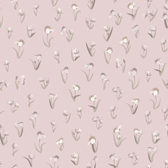 Spring tulips background. Seamless floral pattern. Small flowers print. Liberty style millefleurs