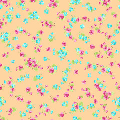 Simple seamless floral pattern with bright colorful small flowers of dog roses. Trendy millefleurs. Elegant template for fashion prints.