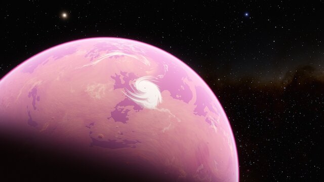 beautiful pink planet in deep space