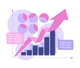 Fototapeta premium Business success - graphic data (chart, diagram, bar) with growth process - arrow up - creative vector infographic illustration