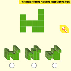 Find the cube with the view in the direction of the arrow. Intelligence questions, Visual intelligence test, iq test