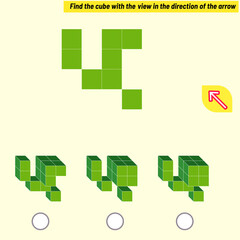 Find the cube with the view in the direction of the arrow. Intelligence questions, Visual intelligence test, iq test