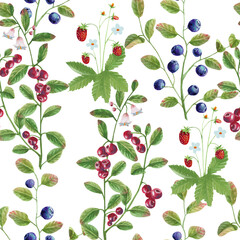 Forest berries watercolor seamless pattern