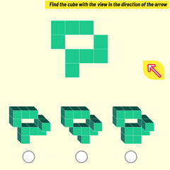 Find the cube with the view in the direction of the arrow. Intelligence questions, Visual intelligence test, iq test