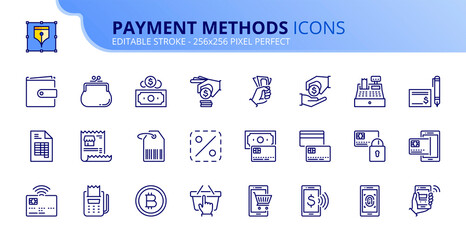Simple set of outline icons about payment methods. Shopping
